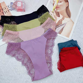 跨境热卖彩色无痕蕾丝女士三角裤性感半包臀内裤低腰
