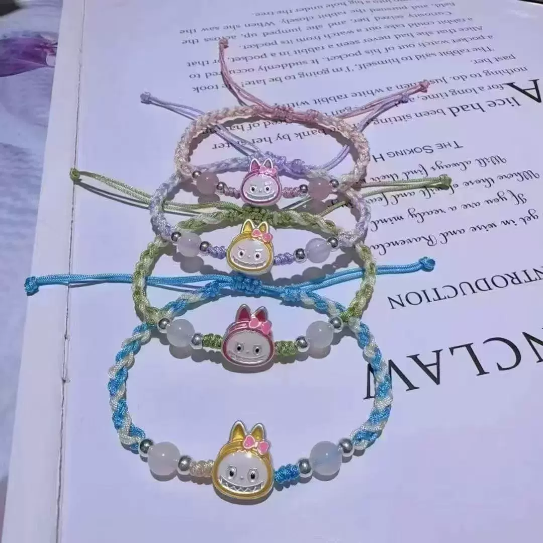 999足银3D硬银拉布布可爱儿童卡通手工编织手绳手链直播带货供应