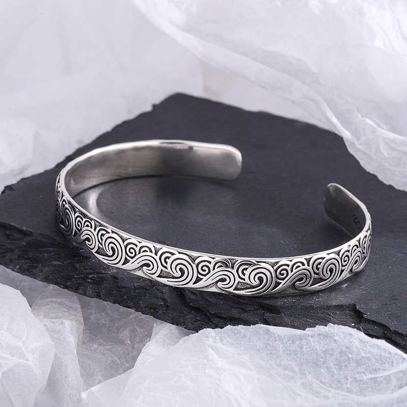 925 plata esterlina ondulación pulsera retro sensación alta nicho lujoso ligero simple moda joyería anillo pulsera pulsera mujer