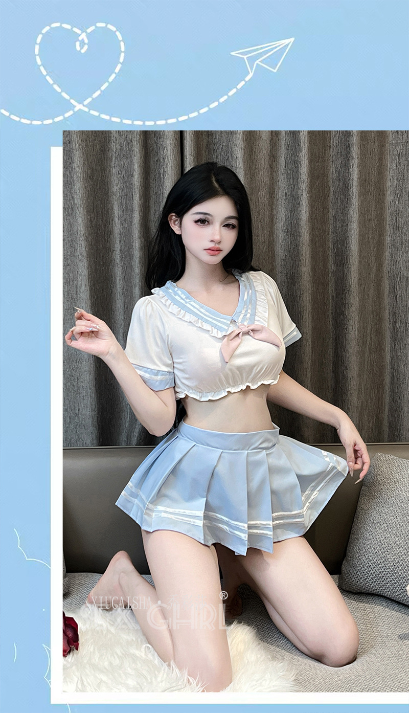 Japanese-Style Schoolgirl Lingerie Two-Piece JK Uniform Set with Skirt and Thong — detail image 7