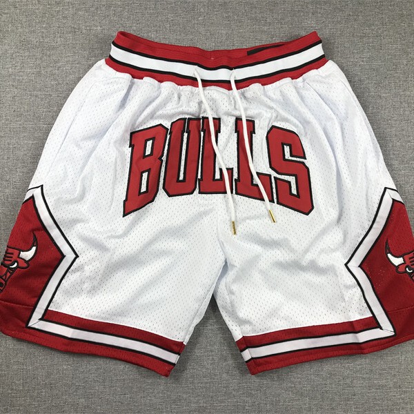 Heavy JustDon Bulls Embroidered Mesh Hip Hop Basketball Sport Shorts White BULLS pantSHORT