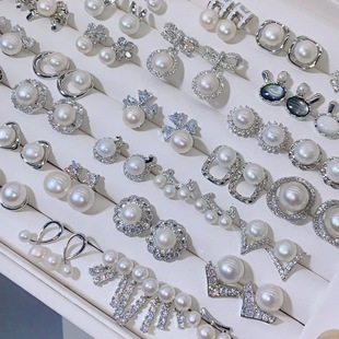 925-pin silver fashion South Korea retro real pearl zircon earrings female niche cold style high-end earrings