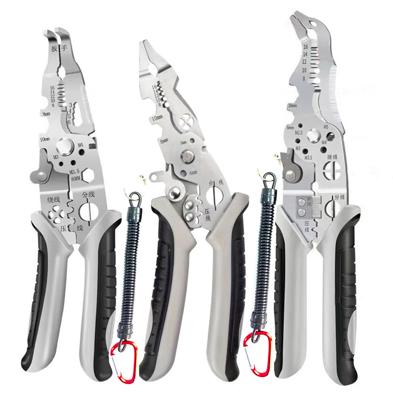 Pelacables de codo, alicates multifuncionales para electricistas, especiales para pelar cables, crimpar, descascarar y cortar cables, material de acero afilado multiusos