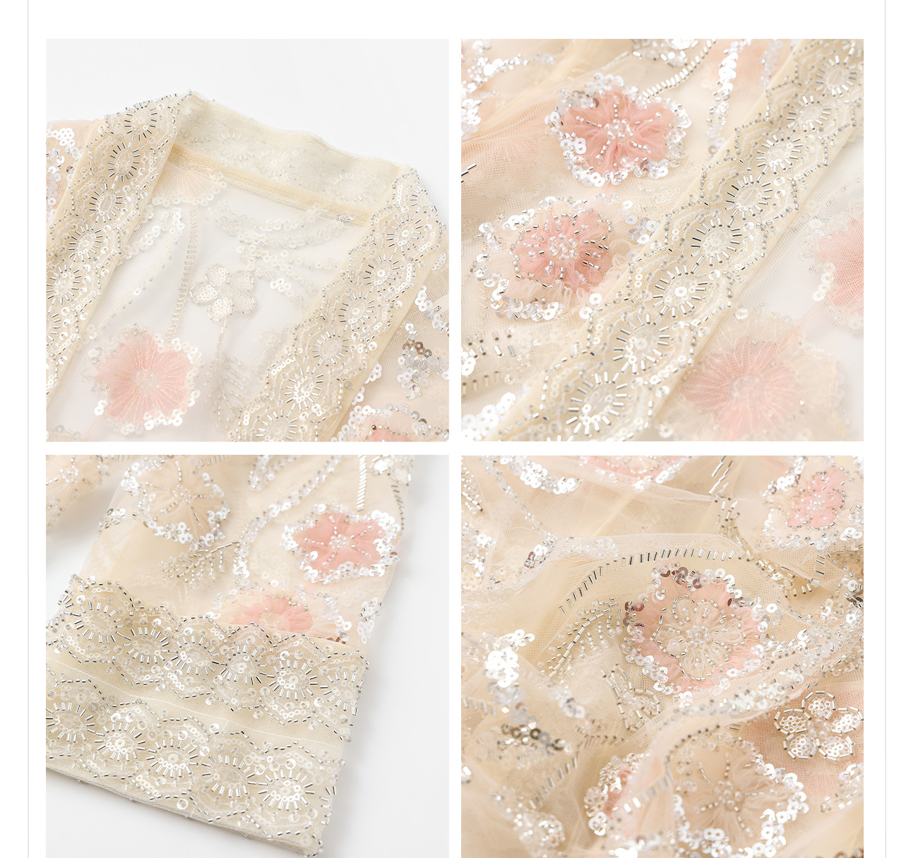 Áo khoác nữ phong cách dân tộc đính sequin jacquard khoét rỗng mỏng cao cấp M5026 — Màu mơ chi tiết 12