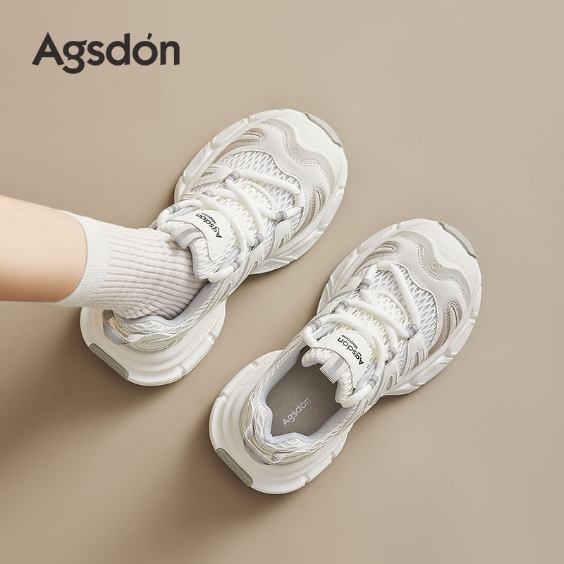 Augustion zapatos de papá de suela gruesa para mujer 2025 nuevos zapatos para correr casuales de malla de verano zapatos blancos deportivos ligeros