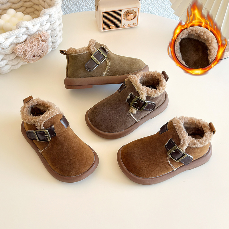 Children's Winter Fleece-Lined Warm Shoes 2025 New Girls' Birkenstock Cotton Shoes Boys' Stylish Lamb Wool Shoes