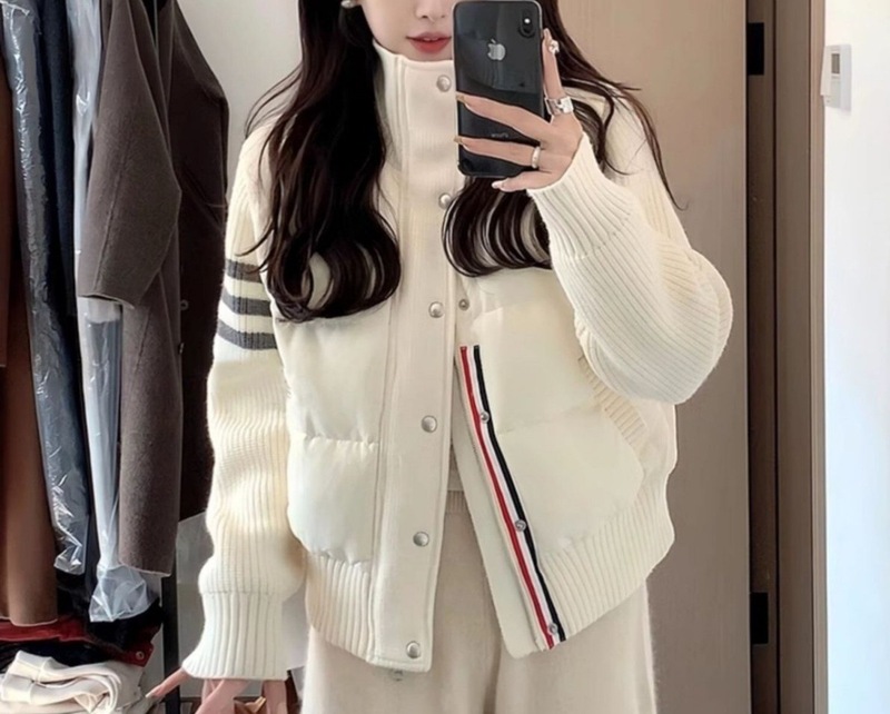 小个子穿搭针织拼接羽绒棉服女短款TB冬季休闲外套女立领棉衣加厚|undefined