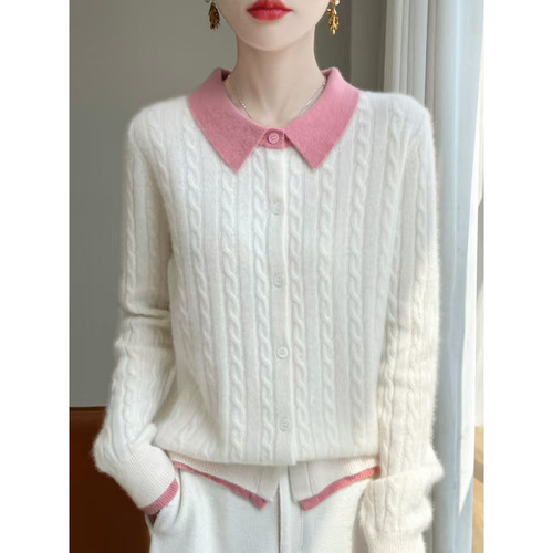 Wholesale factory POLO small corkscrew short sleeve patchwork knit women's new hooded sweater with contrasting color design