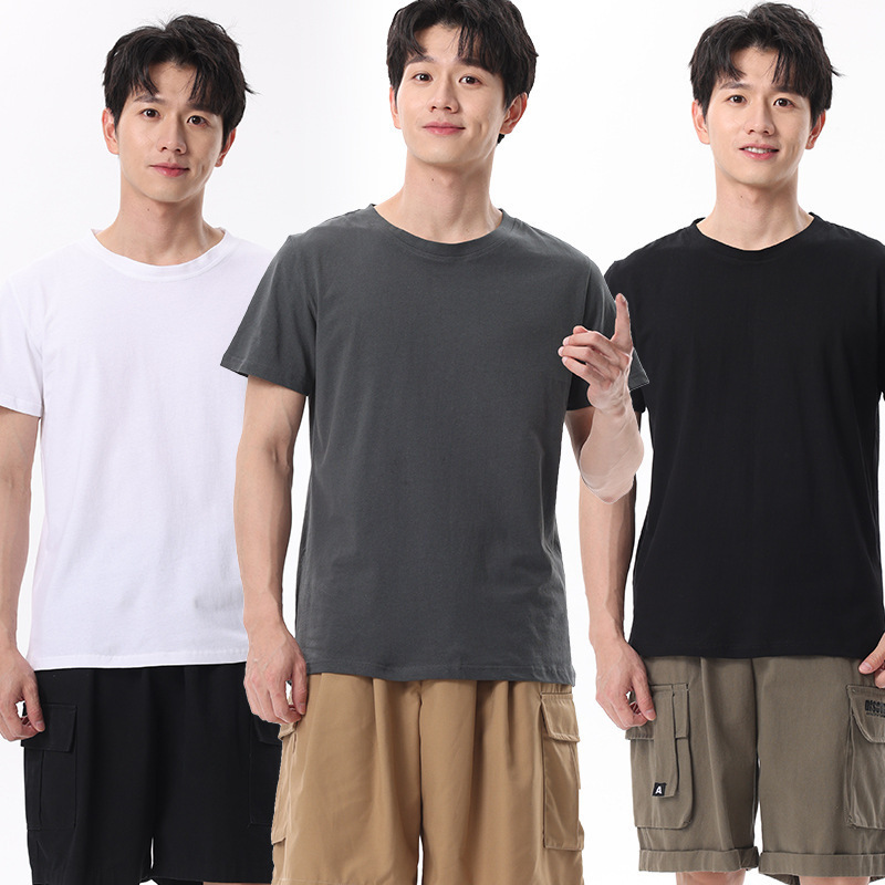 Pure cotton solid color short sleeve T-shirt men's and women's bottoming shirt white body shirt with pure black shirt men's half sleeve T-shirt wholesale