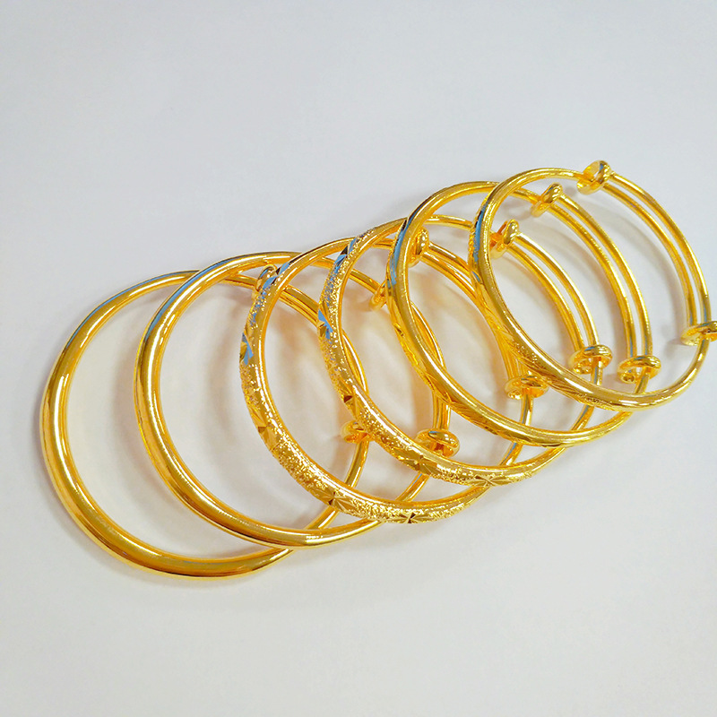 Fine Shajin Children's Baby Bracelet Push-pull Opening Adjustable Children's Bracelet Glossy Plain Circle Round Belly Bracelet