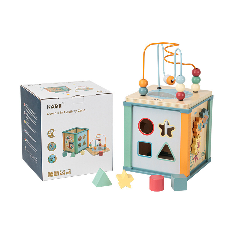Juguetes de madera multifuncionales juguetes marinos bosques caja de juegos infantil puzzle deslizante emparejamiento puzzle educación temprana alrededor de perlas