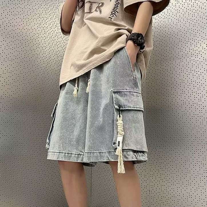 Tooling Denim Shorts Men's Summer Thin Trendy Brand Casual Pants New Loose All-match Five-point Pants Men's Trendy
