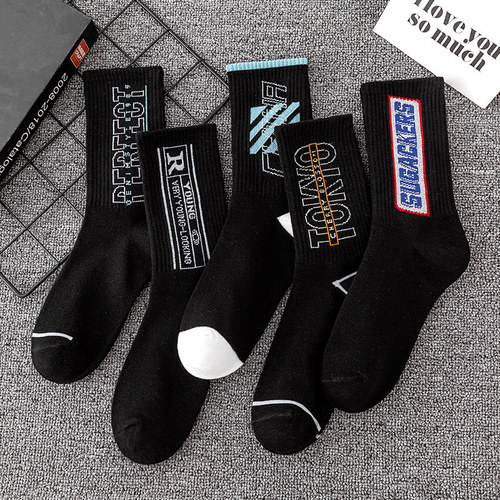 New Couple Ins Student Sports Socks Black Cross-border Trade Long Socks Winter Mid-calf Socks Wholesale Men's Socks