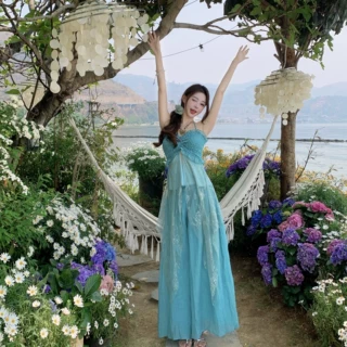 夏日绝美套装穿搭度假风不规则蕾丝拼接抹胸吊带上衣女直筒阔腿裤