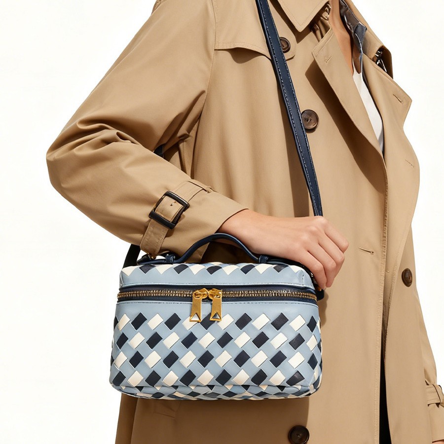 [Cross-Border Exclusive] Hand-Woven Women's Box Bag, Fashionable Handheld Makeup Bag, Single Shoulder Crossbody Small Square Bag - Thumbnail 2