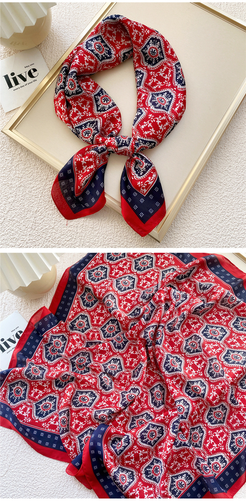 50g Weight Silk Scarf Classification Travel Occasion Silk Material Unisex Gender Printing Design Sweet Style Grey, Red, Green, Blue, Yellow, Black Color Unisex Sweet Silk Printing Silk Scarf 8