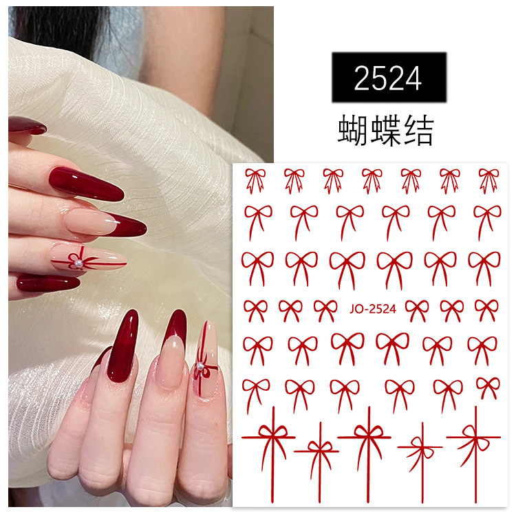 Nuevas pegatinas de uñas al por mayor 2025, lazo rojo grande, corazón, suerte, pegatinas de uñas delgadas y flexibles, decoración al por mayor