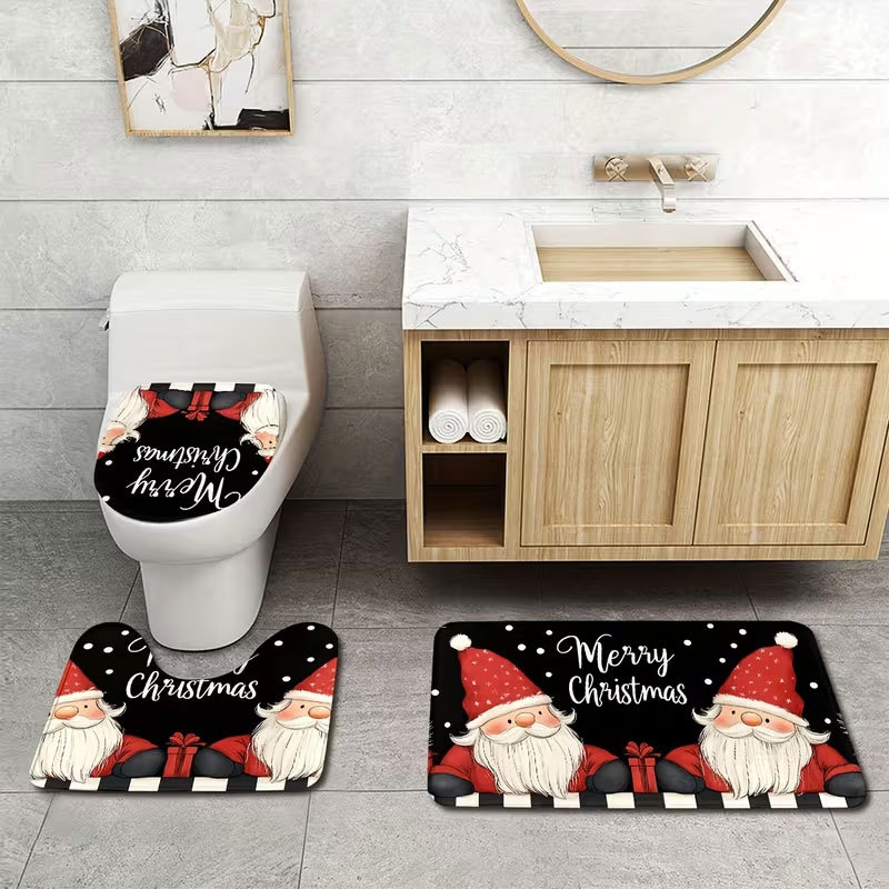 Cross-border diatomite toilet seat cover and floor mat 3-piece set, water-absorbent, dirt-resistant, non-slip floor mat, Christmas holiday floor mat