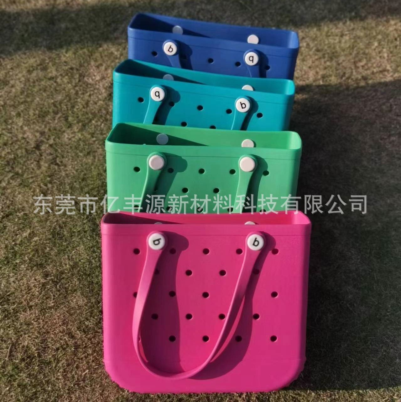 En stock EVA bolsa de playa moda al aire libre impresión agujero bolso de almacenamiento bolsa grande de las mujeres cesta Satchel