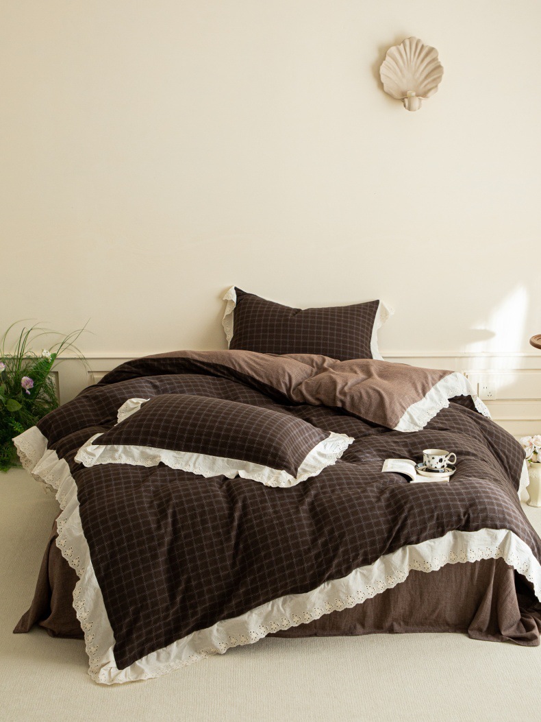 Conjunto de capa de edredão vintage boho jacquard com renda_voghion.com