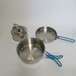 一人份露营装备可折叠手柄304炊具户外不锈钢便携餐具野餐锅套装