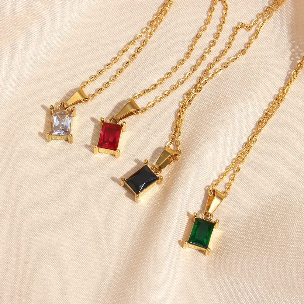 Glam Square Stainless Steel Necklace Plating Zircon Stainless Steel Necklaces