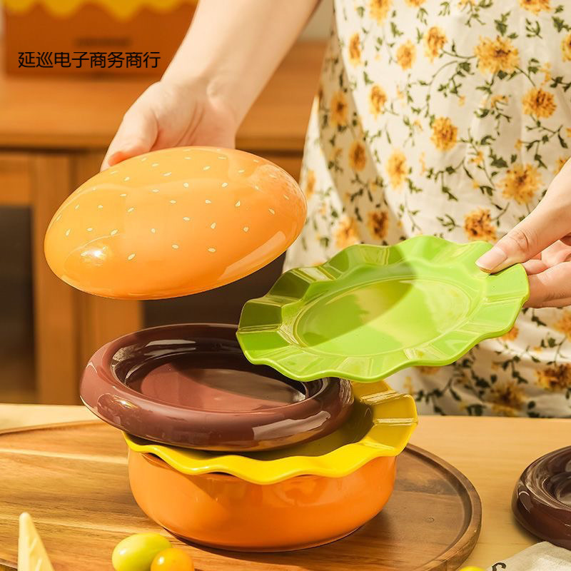 Cute Multi-Layered Hamburger Bowl, Good-Looking Plate, Internet Celebrity Creative Tableware, Cute Dessert Plate, Pasta Bowl
