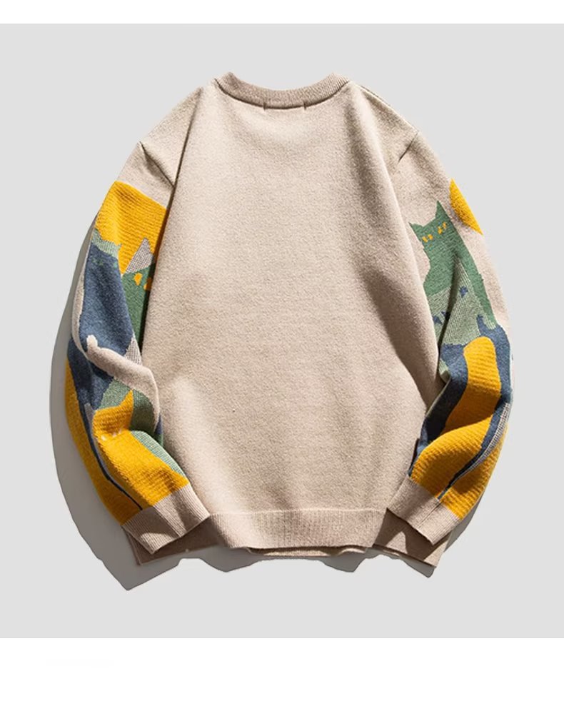 Pull homme rétro à col rond tricoté pour homme_voghion.com