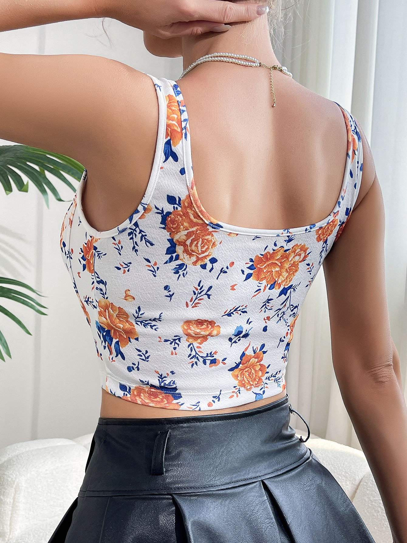 Transfronterizo Amazon nuevo chaleco de hombro ancho para mujer camisola de espina de pescado ajustada sexy con estampado de estilo caliente europeo y americano