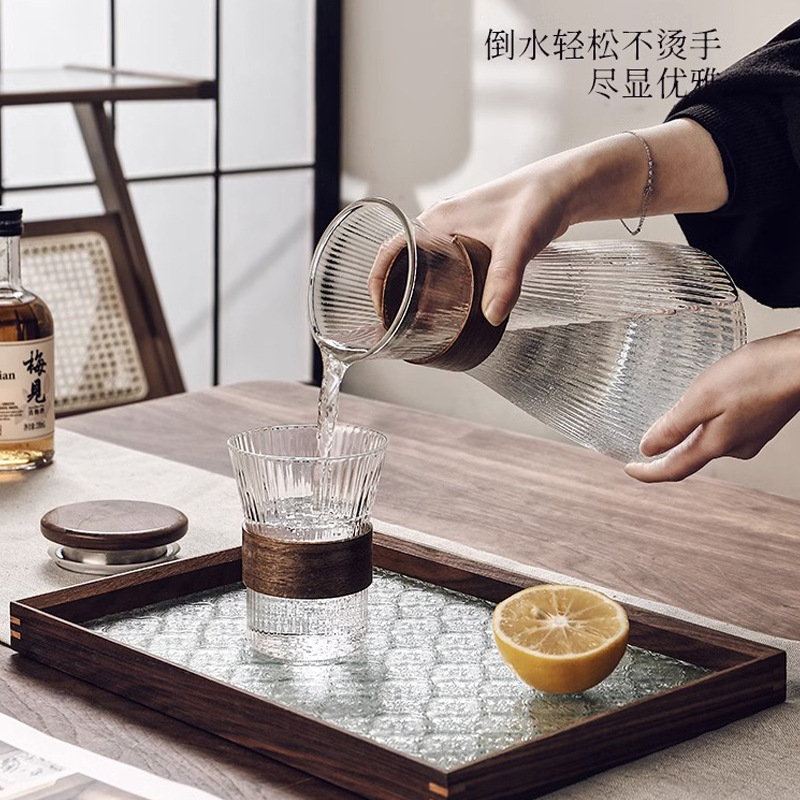 Vidrio borosilicato elegante olla transparente patrón vertical vidrio botella de agua fría hogar eléctrico estufa de cerámica calefacción jugo botella de agua fría