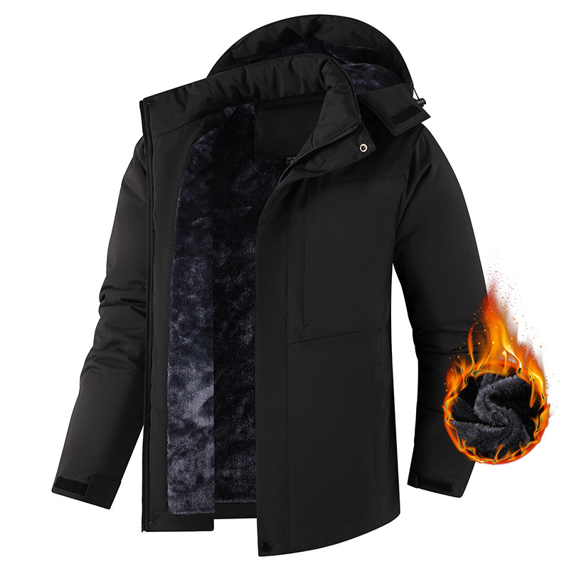 Cross-Border New Windproof and Waterproof Jacket for Men, Velvet Thickened Warm Cotton Jacket, Middle-Aged and Elderly Winter Cotton Jacket