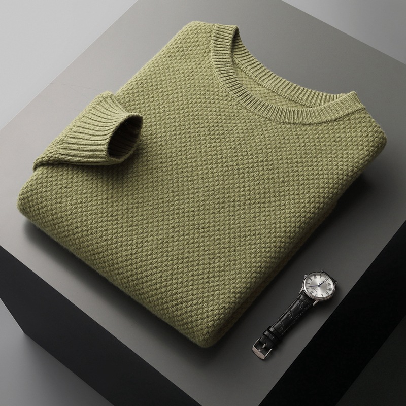 Otoño e invierno suéter de cachemira cuello redondo de los hombres suéter engrosado de color sólido suelta casual negocio bienes genuinos lana suéter de fondo