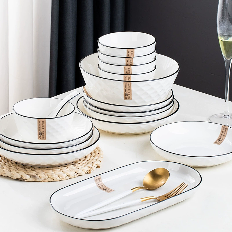 Creative ceramic soup bowl for food, tableware, diamond set