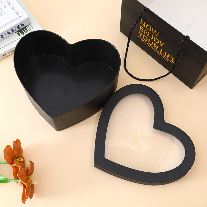 Caja de regalo del día de San Valentín en forma de corazón, caja de regalo de rosas de ventana, caja de frutas de plástico, caja de cumpleaños