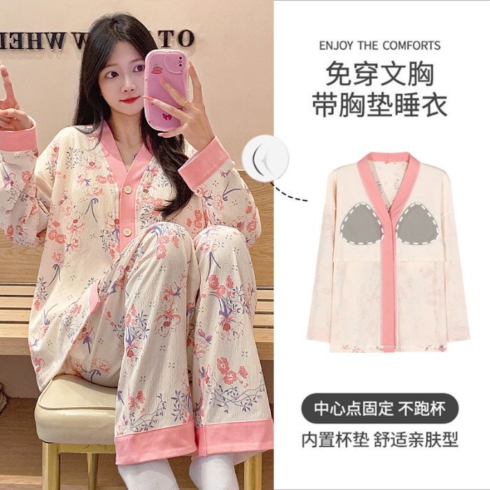 Al por mayor transfronterizo primavera y otoño nuevo algodón arrugado cardigán kimono corbata cojín de pecho pijama de manga larga ropa doméstica de dibujos animados de mujer