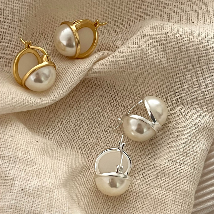12g Weight 1 Pair 925 Sterling Silver Pearl Round Earrings