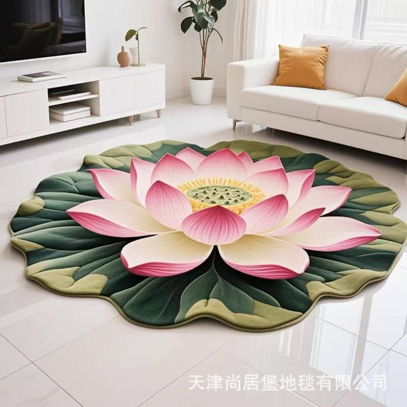 莲花打坐中式水晶绒地毯客厅茶几沙发装饰毯玄关垫卧室床边毯脚垫|undefined