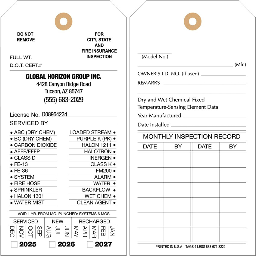 亚马逊 热销 彩色灭火器标签每月检查预防性维护打孔卡片保存记录