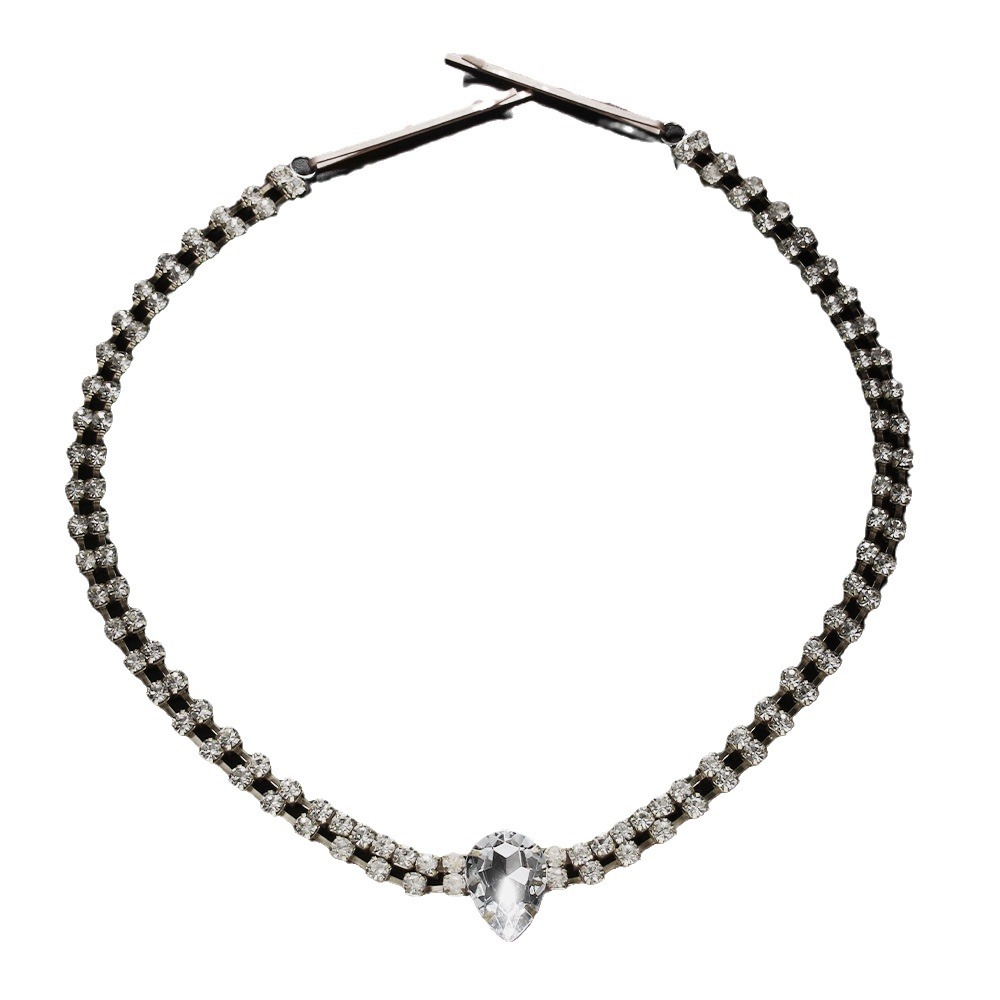 Karsti pārdota divslāņu ūdens piliena pieres ķēdes modes roku darbs rhinestones galvas saite līgavas galvas saite_voghion.com