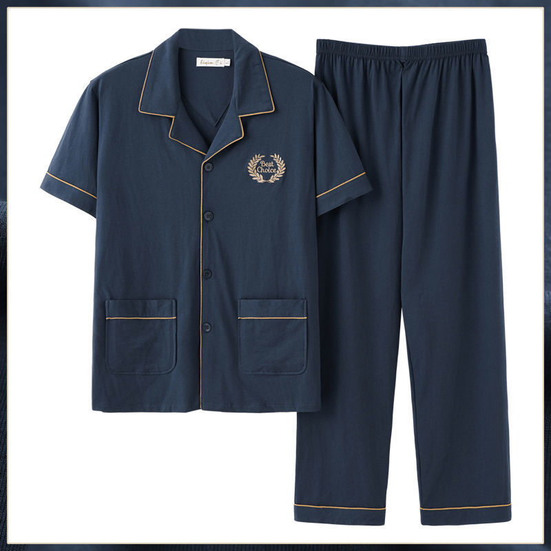 Pijamas de verano de algodón de los hombres pantalones de manga corta de algodón de los hombres de algodón delgado de verano más tamaño de media manga de los hombres homewear