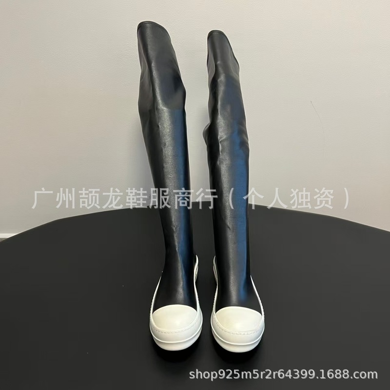 高端2025暗黑风秋冬真皮圆头复古厚底高筒弹力显瘦时装靴过膝长靴|undefined