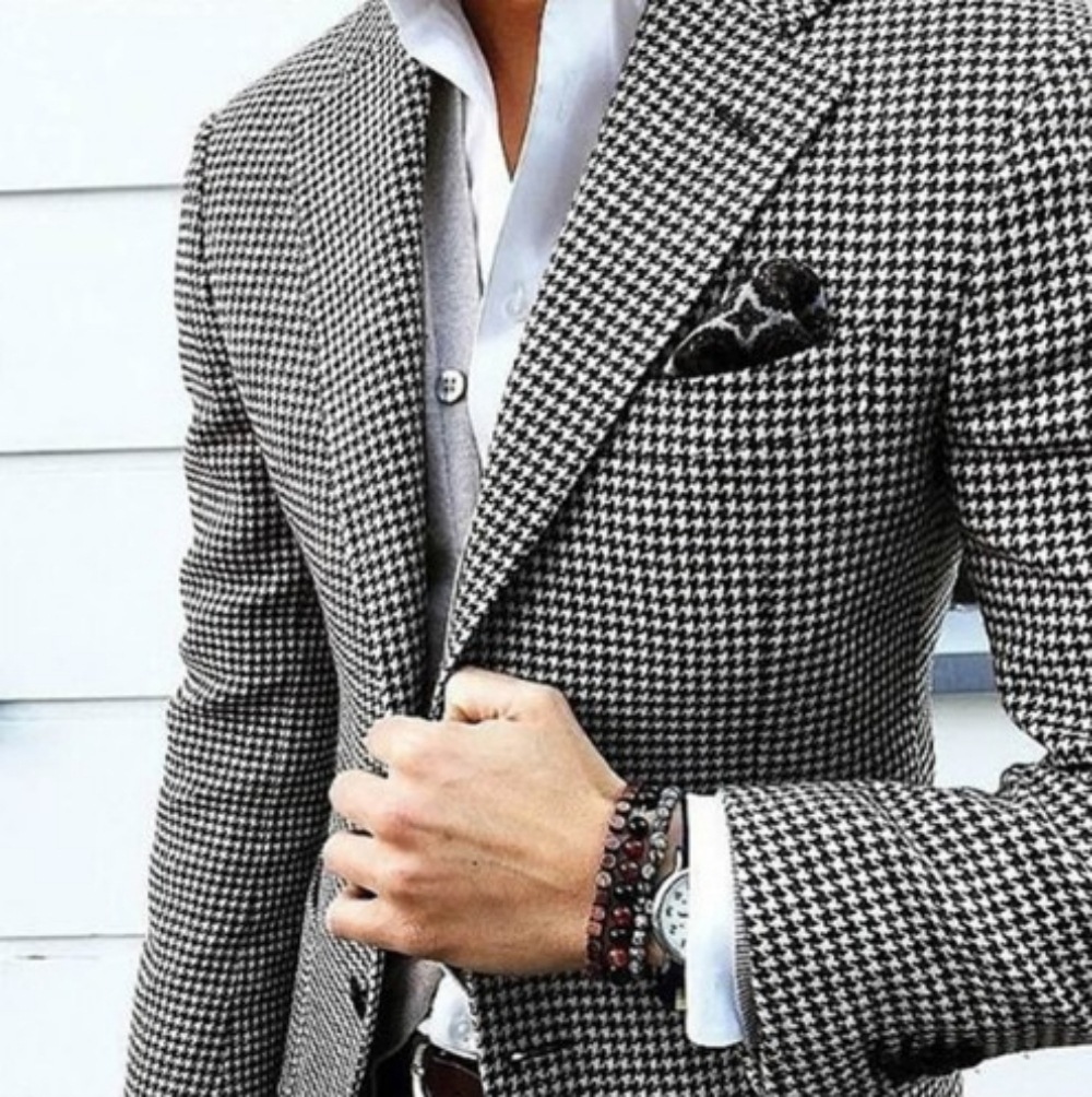 Cross-Border Popular European and American Foreign Trade Men's Casual Suit Houndstooth Single-Breasted Party Wedding Men's Jacket