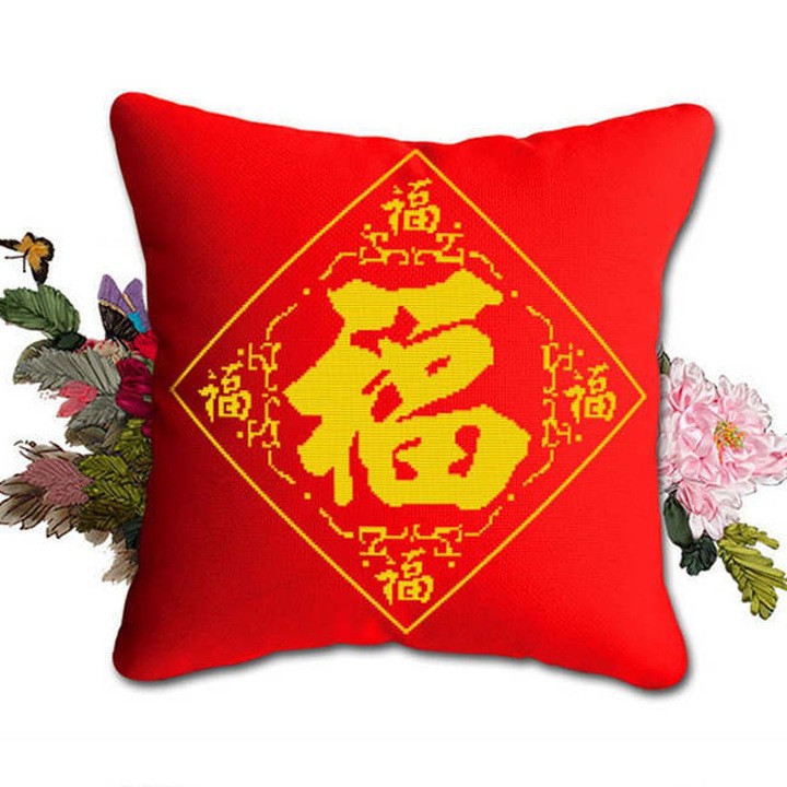 Bordado DIY paquete de material hecho a mano Cruz puntada pareja almohada boda de dibujos animados coche almohada cojín cubierta Rosa amor