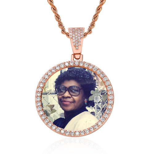 European and American necklace personalized photo memory round picture frame medal solid pendant hip-hop jewelry necklace