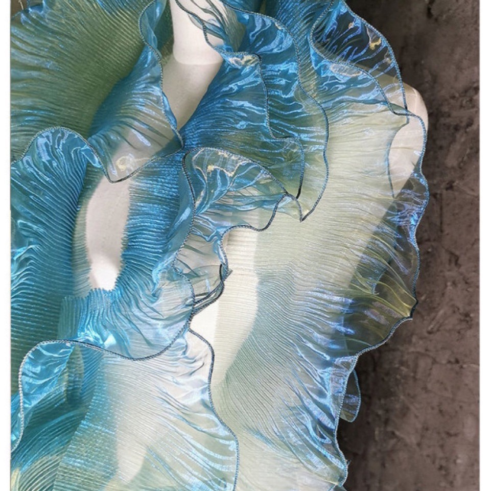 大波浪花边辅料欧根纱透明立体百褶荷叶边婚纱礼服配件设计师面料
