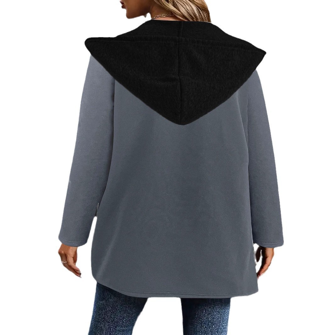2024 transfronterizo Europa, América, Europa, América, comercio exterior, otoño e invierno, nuevas mujeres, costura de moda casual, cárdigan de contraste, suéter con capucha