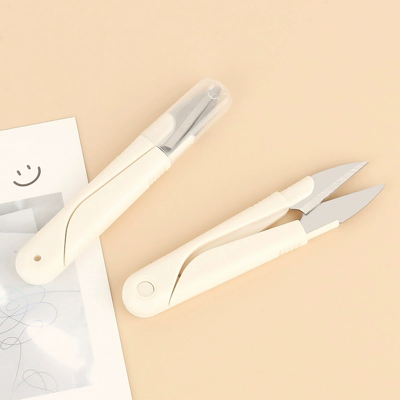 Простые белые ножницы из нержавеющей стали «сделай сам», чехол для ремня безопасности, пружинные ножницы с прозрачной крышкой, U-образные ножницы для пряжи