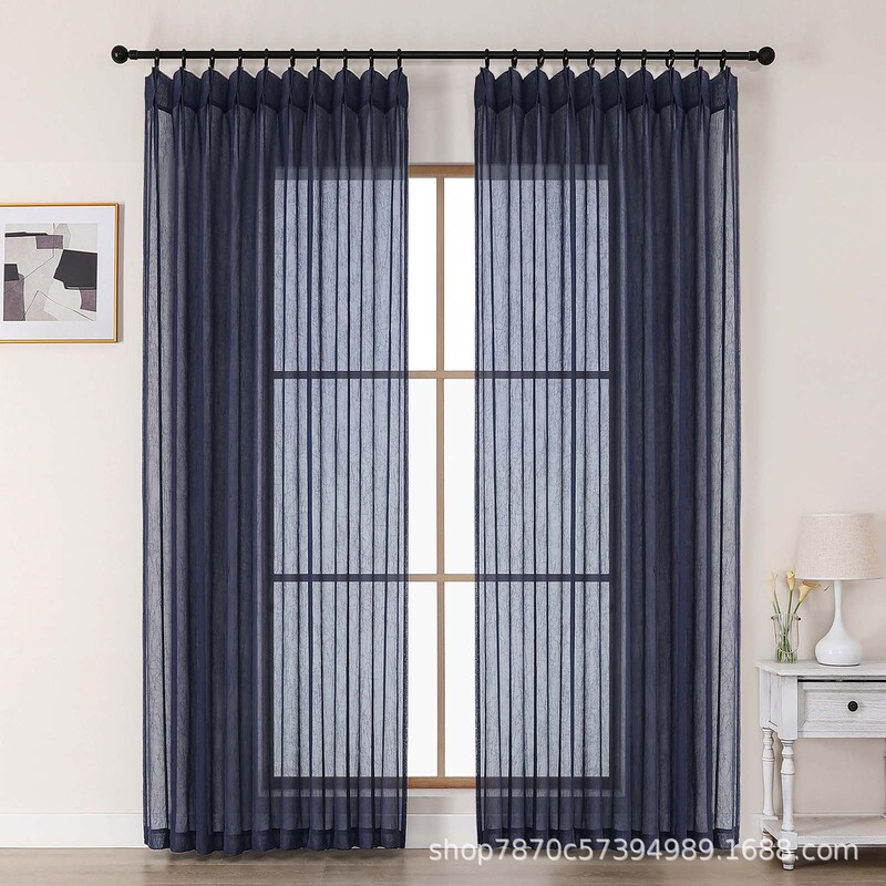 Cross-Border Hot Selling Wrinkled Terylene Curtains Living Room Bedroom Decoration Plain Window Screens