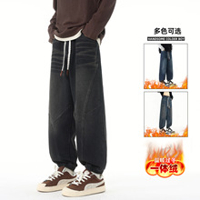 美式复古水洗牛仔裤男款冬季2025新款加肥大码宽松束脚休闲裤子男
