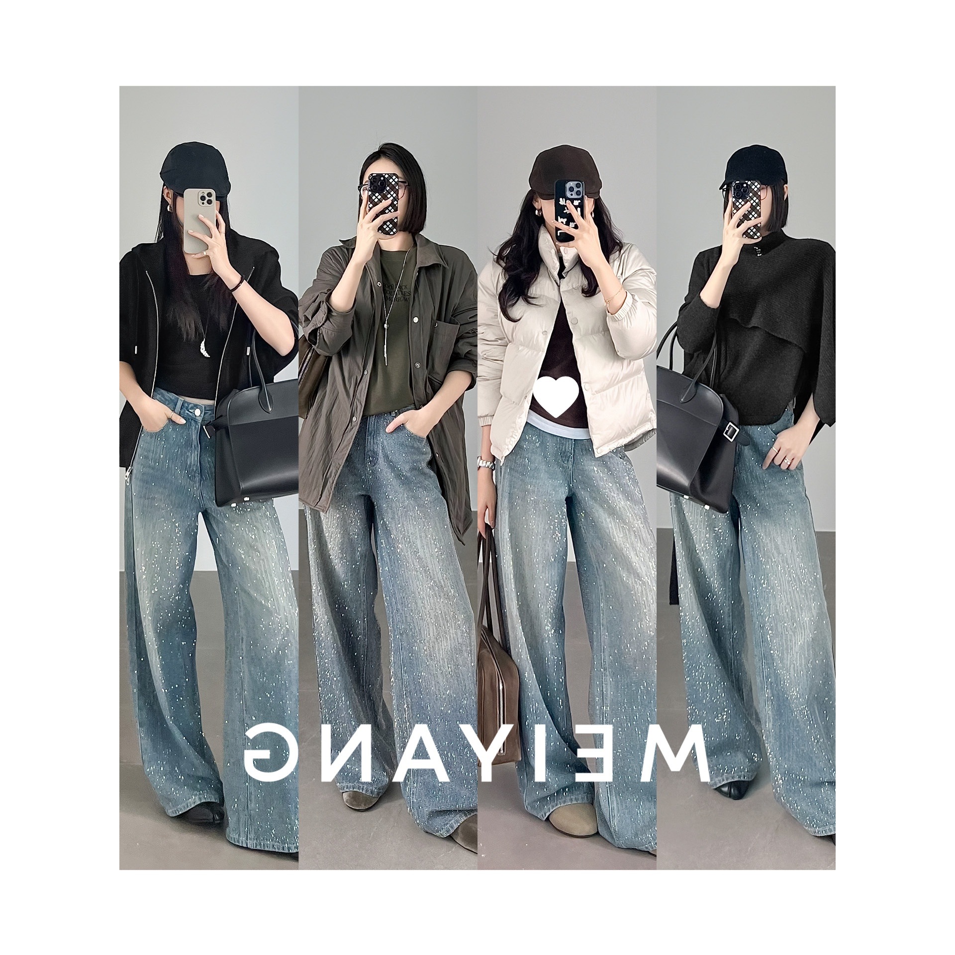 Women's Clothing Galaxy Rhinestone Denim Jeans Super Sparkly Mineral Grey Brushed Warm Regular Fit Women's Spring/Autumn Fashion_ecoleips.com